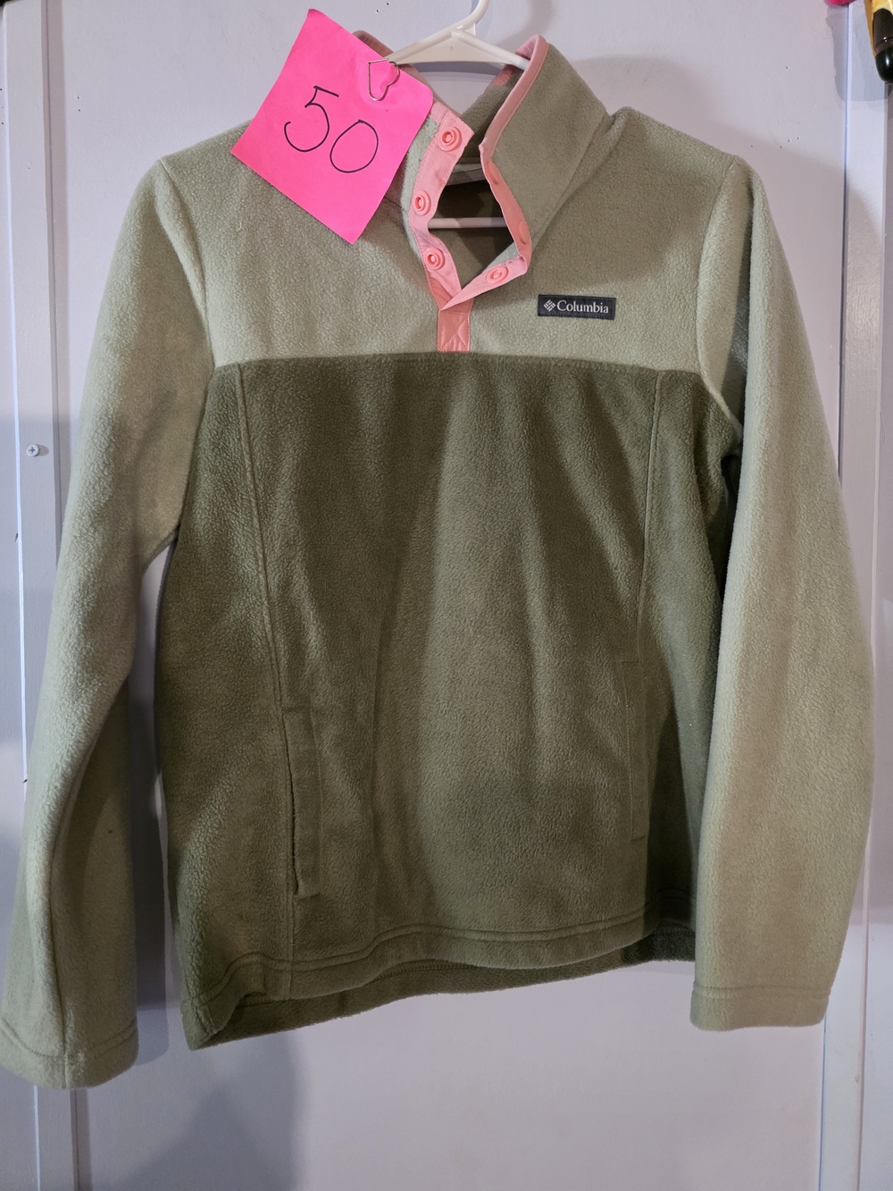 Columbia Jacket Girl Large 14-16 Green Pink Fleece Long Sleeve Pullover